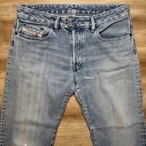 Diesel Jeans Men 32x28 Blue Rabox Relaxed‎ Straight Leg Button Fly Italy Raw Hem
